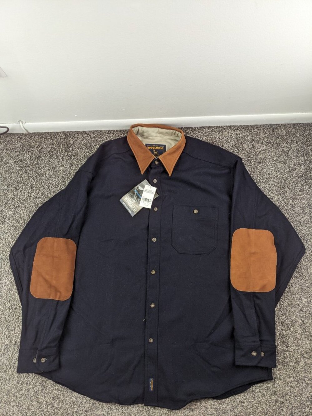 NWT Vintage Woolrich Shirt Jacket USA Washable Wool Faux Leather Collar Mens XL